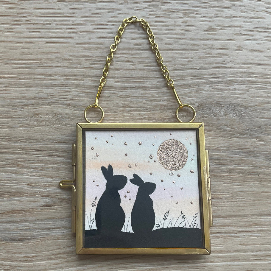 Original ‘Moongazing’’ Hanging Decoration- Bunny Rabbit Mini Artwork