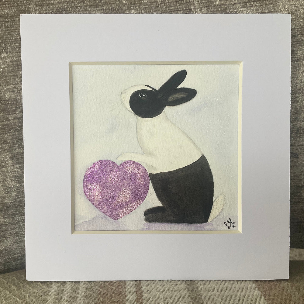 ‘I Give You My Heart’ - Original Bunny Rabbit Watercolour Painting  4” x 4”