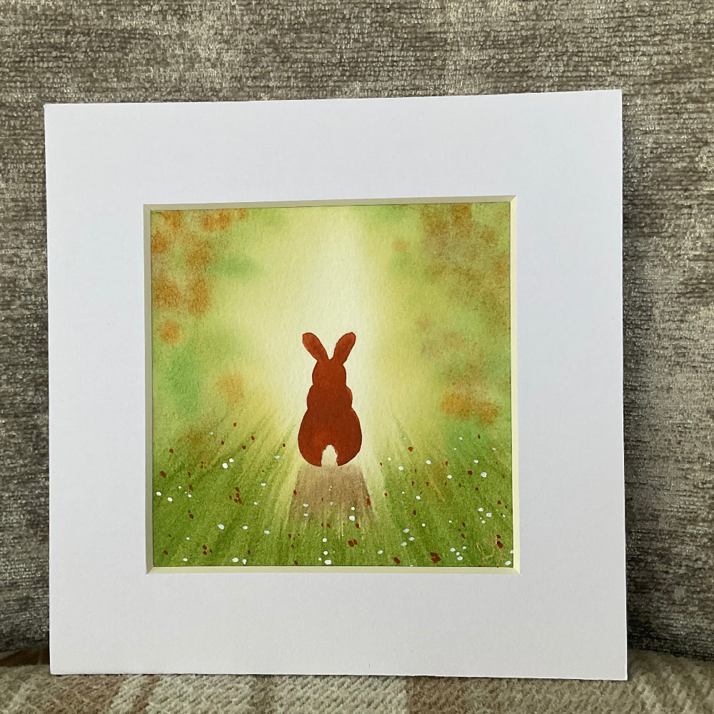 “In to the Light’ - Original Brown Bunny Rabbit Watercolour Painting  4” x 4”