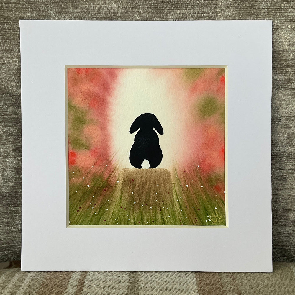 “In to the Light’ - Original Lop Bunny Rabbit Watercolour Painting  4” x 4”
