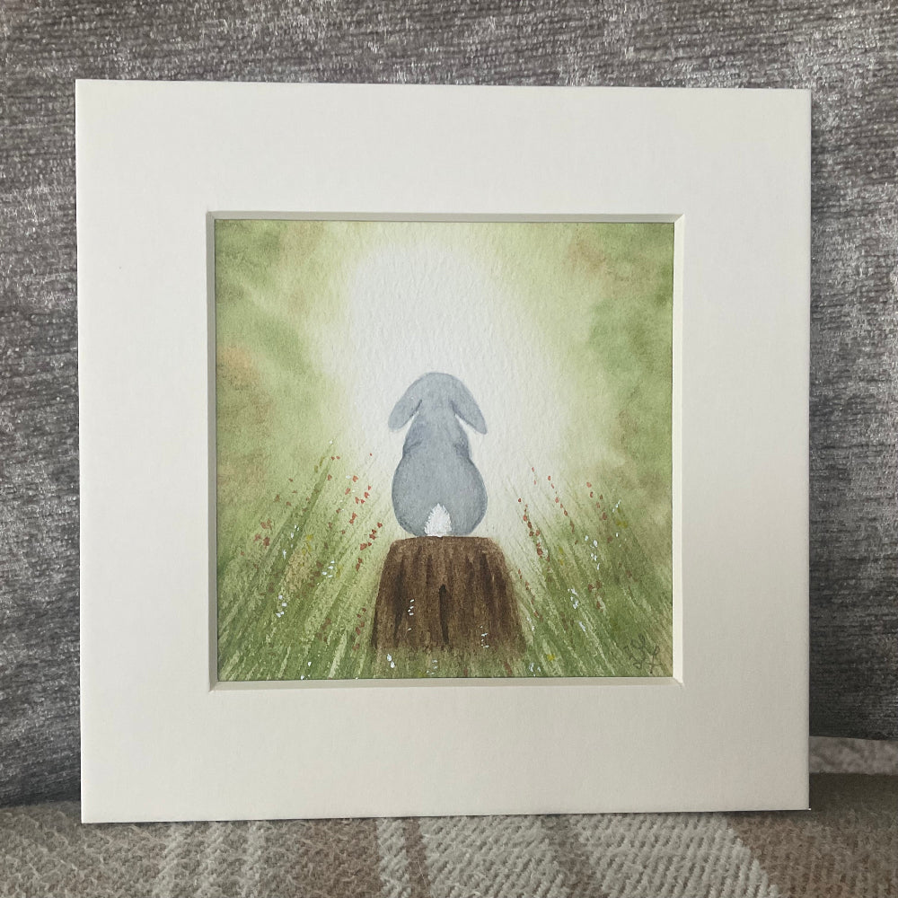 “In to the Light’ - Original Lop Bunny Rabbit Watercolour Painting  4” x 4”