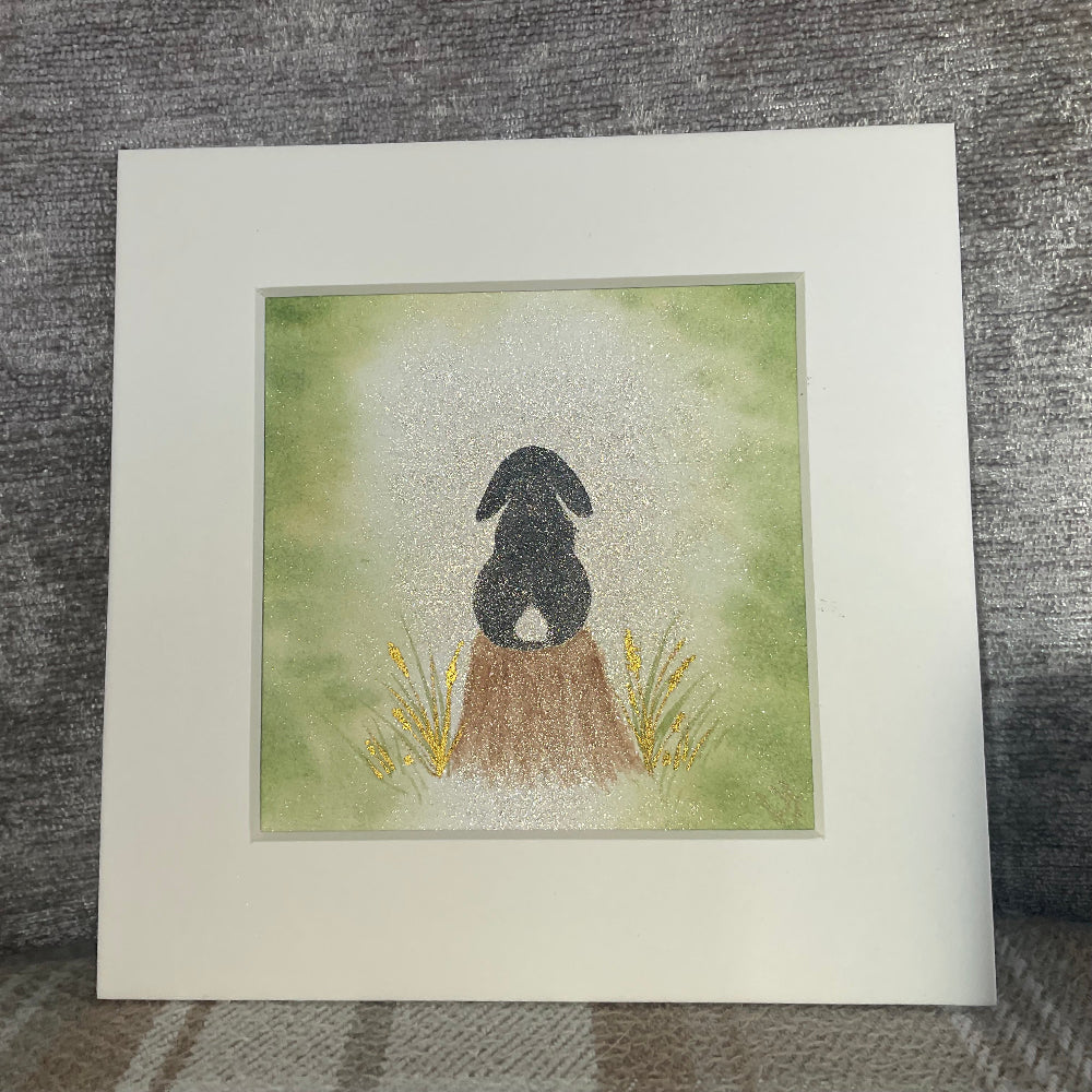 “In to the Shimmering Light’ - Original Lop Bunny Rabbit Watercolour Painting  4” x 4”