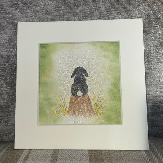 “In to the Shimmering Light’ - Original Lop Bunny Rabbit Watercolour Painting  4” x 4”