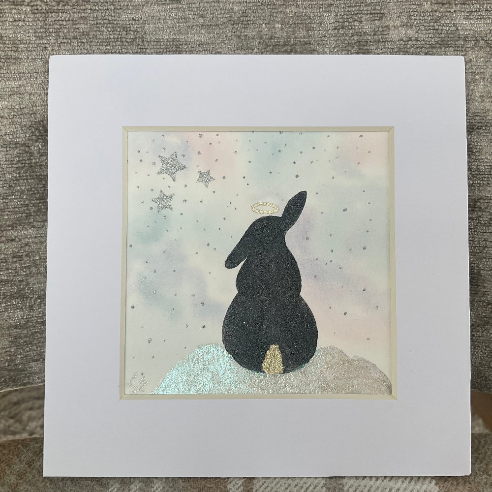 ‘Look For Me In The Stars’ - Original Bunny Rabbit Watercolour Painting  4” x 4”