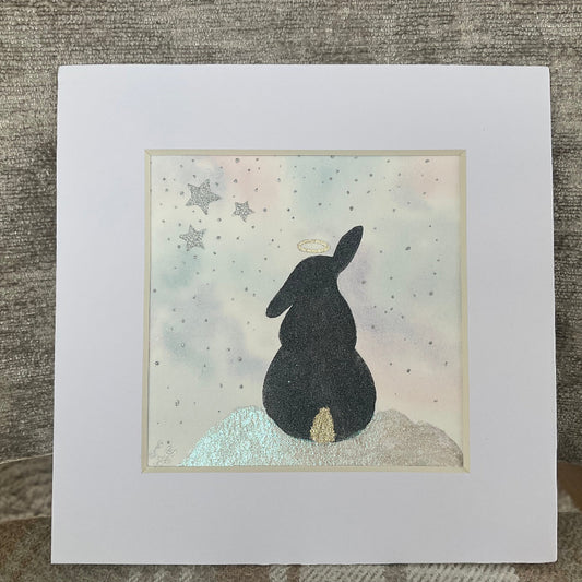 ‘Look For Me In The Stars’ - Original Bunny Rabbit Watercolour Painting  4” x 4”