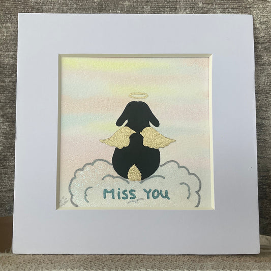 ‘Miss You’ - Original Lop Eared Bunny Rabbit Watercolour Painting  4” x 4”
