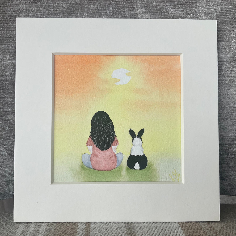 “Mom and Me’ - Original Bunny Rabbit Watercolour Painting  4” x 4”