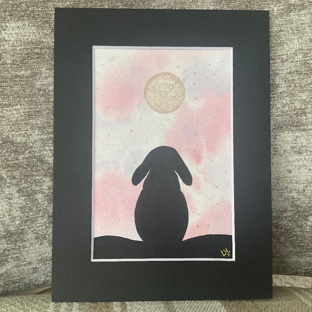 ‘Moongazer’ - Original Lop Bunny Watercolour Painting  6” x 4”