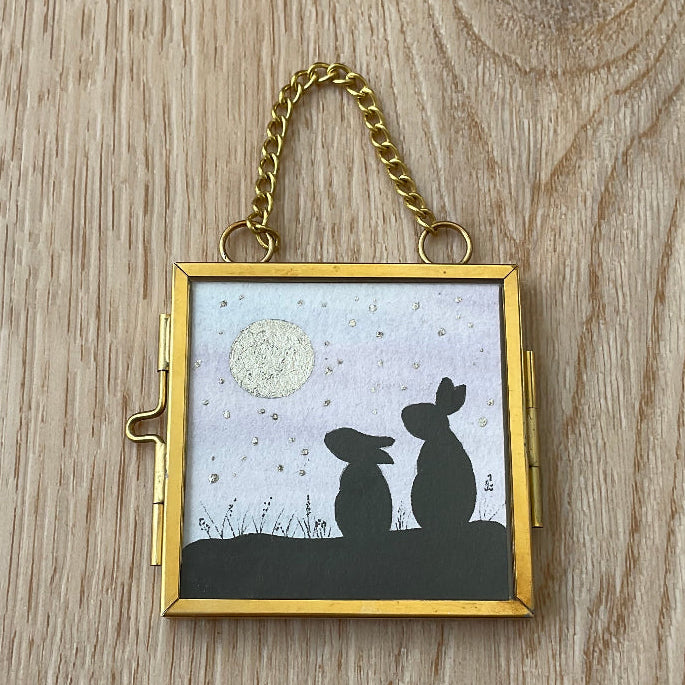 Original ‘Moongazing’’ Hanging Decoration- Bunny Rabbit Mini Artwork