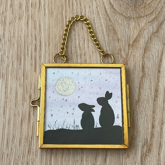 Original ‘Moongazing’’ Hanging Decoration- Bunny Rabbit Mini Artwork