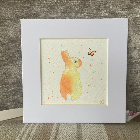 ‘Colourburst’ - Original Bunny Rabbit Watercolour Painting 4” x 4”