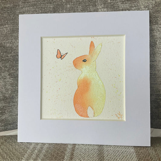 ‘Colourburst’ - Original Bunny Rabbit Watercolour Painting 4” x 4” 