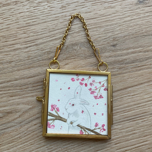 Original ‘Blossom Bunny ' Hanging Decoration- White Bunny Rabbit Mini Artwork