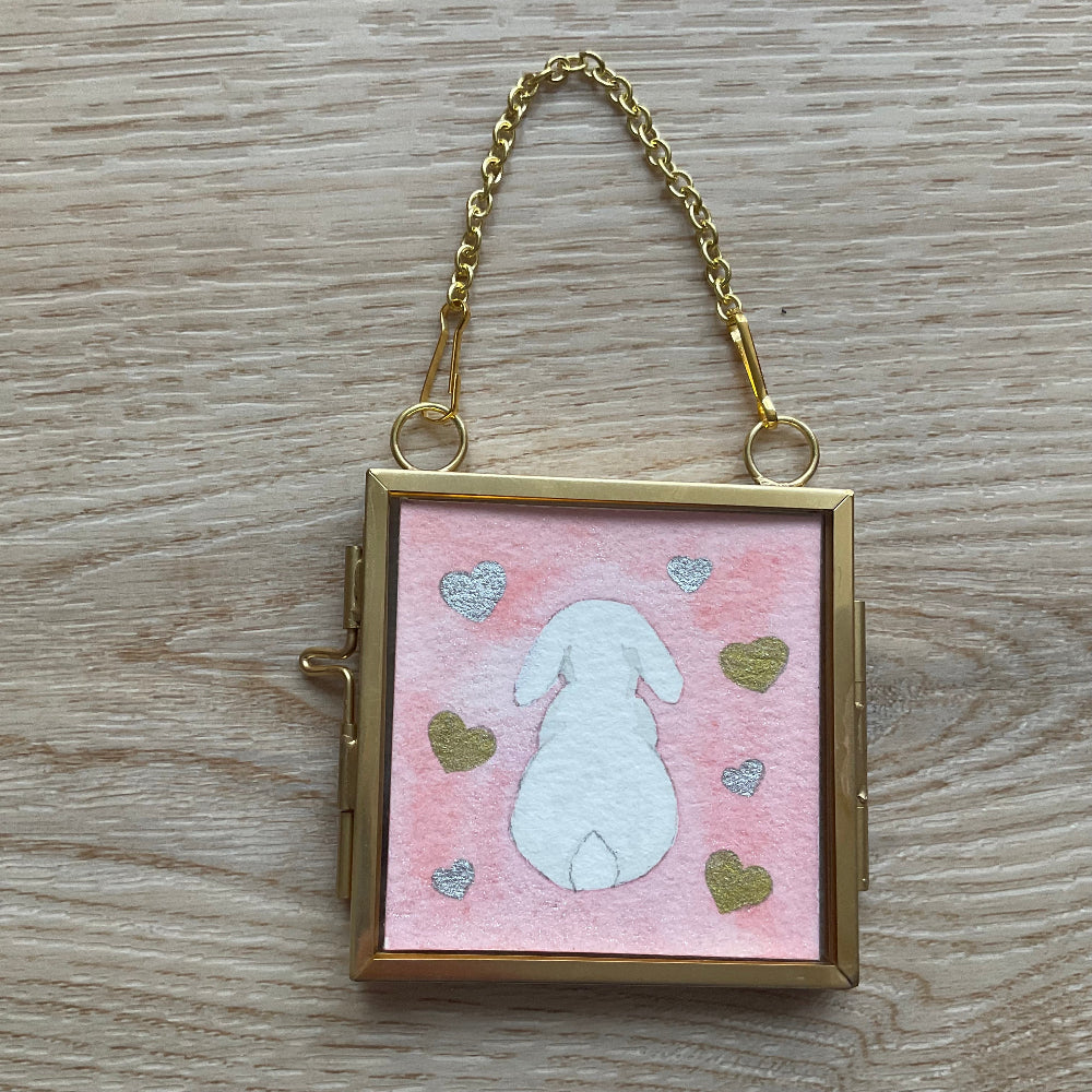 Original ‘Bunny Love ' Hanging Decoration- White Lop Bunny Rabbit Mini Artwork