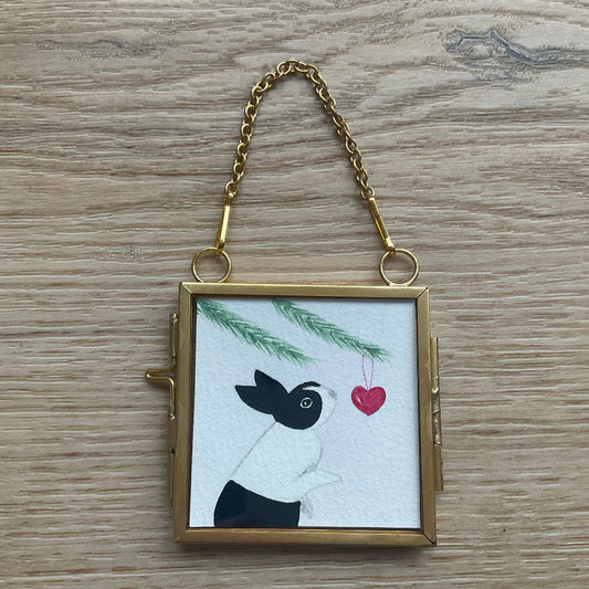 Original ‘Christmas Heart'’ Hanging Decoration- Black Dutch Bunny Rabbit Mini Artwork