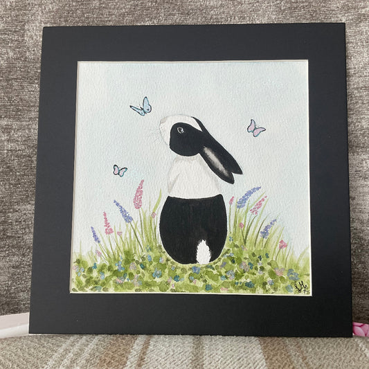 Original Dutch Bunny Rabbit Watercolour Painting  6” x 6”
