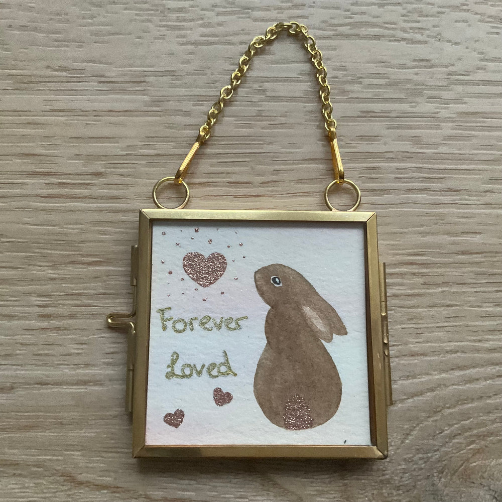 Original ‘Forever Loved’ Hanging Decoration- Brown Bunny Rabbit Mini Artwork 