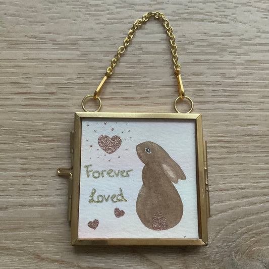 Original ‘Forever Loved’ Hanging Decoration- Brown Bunny Rabbit Mini Artwork 