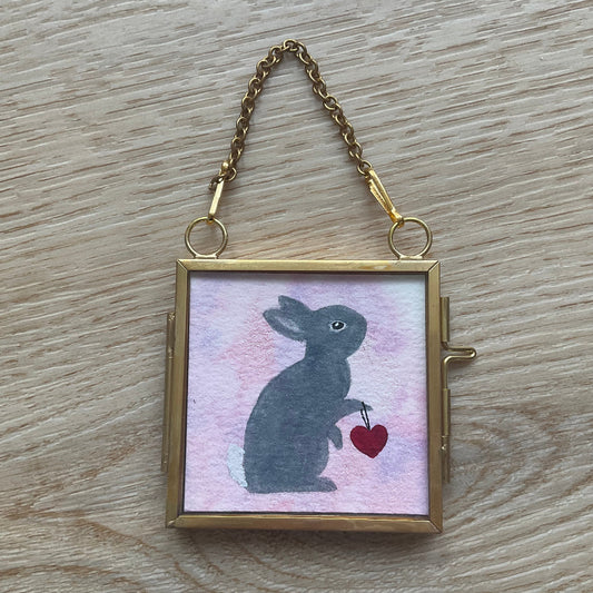 Original ‘I Give You My Heart’ Hanging Decoration- Grey Bunny Rabbit Mini Artwork