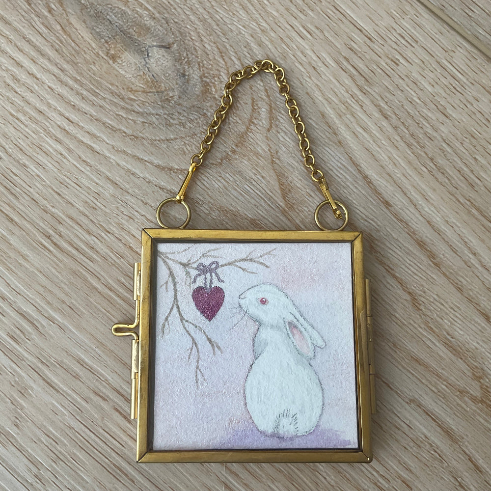 Original ‘I Give You My Heart’ Hanging Decoration- White Bunny Rabbit Mini Artwork