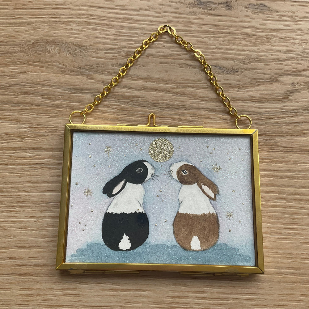 Original ‘Love Bunnies ’ Hanging Decoration- Two Dutch Rabbits Mini Artwork