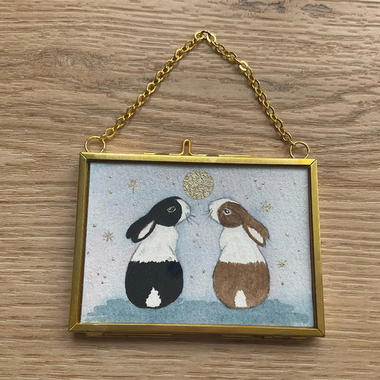 Original ‘Love Bunnies ’ Hanging Decoration- Two Dutch Rabbits Mini Artwork