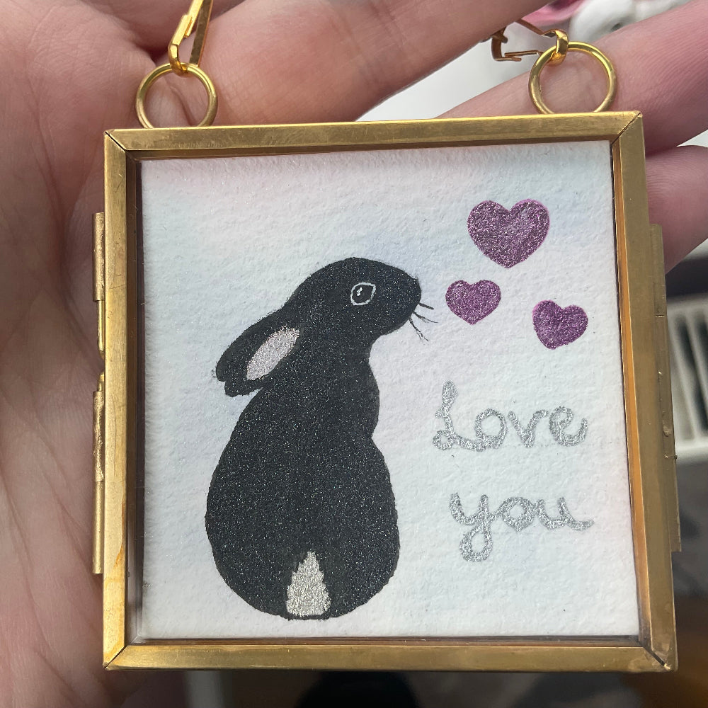 Original ‘Love You ’ Hanging Decoration- Black Bunny Rabbit Mini Artwork