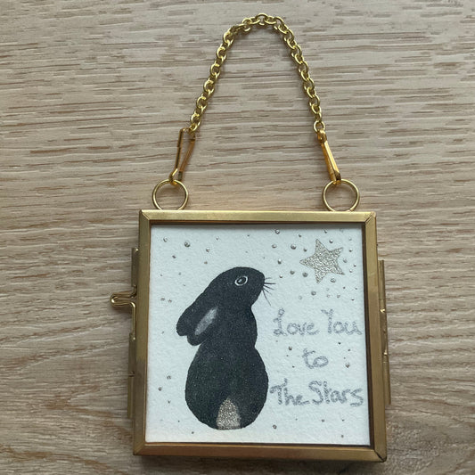 Original ‘Love You To The Stars’ Hanging Decoration- Black Bunny Rabbit Mini Artwork