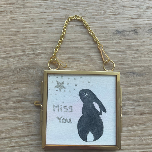 Original ‘Miss You’ Hanging Decoration- Black Bunny Rabbit Mini Artwork