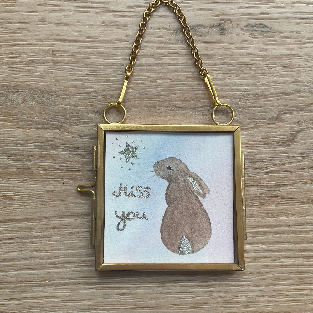 Original ‘Miss You’ Hanging Decoration- Brown Bunny Rabbit Mini Artwork