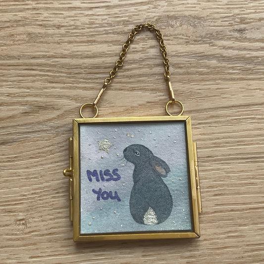 Original ‘Miss You’ Hanging Decoration- Grey Bunny Rabbit Mini Artwork