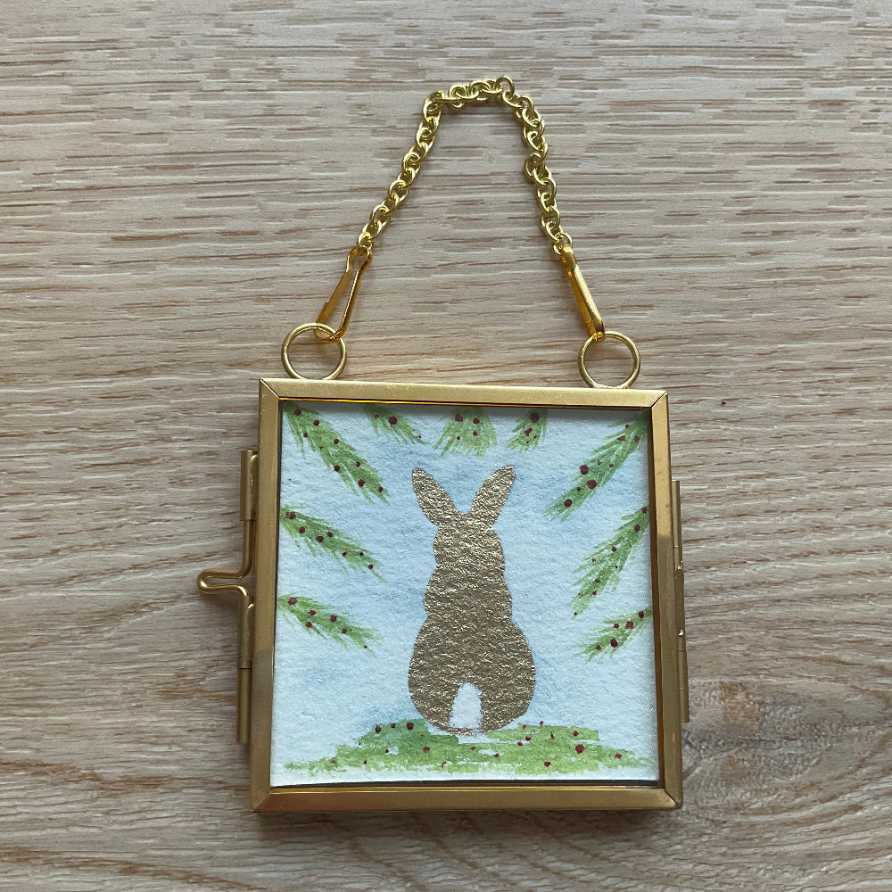 Original ‘Precious Bunny ' Hanging Decoration- Gold Bunny Rabbit Mini Artwork
