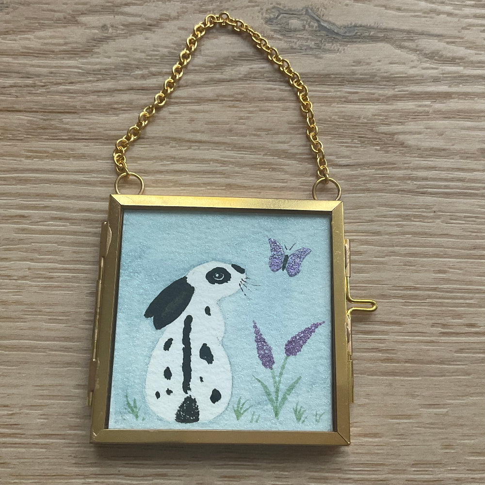 Original ‘Spring Bunny  ' Hanging Decoration- English Spot Bunny Rabbit Mini Artwork