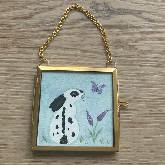 Original ‘Spring Bunny  ' Hanging Decoration- English Spot Bunny Rabbit Mini Artwork