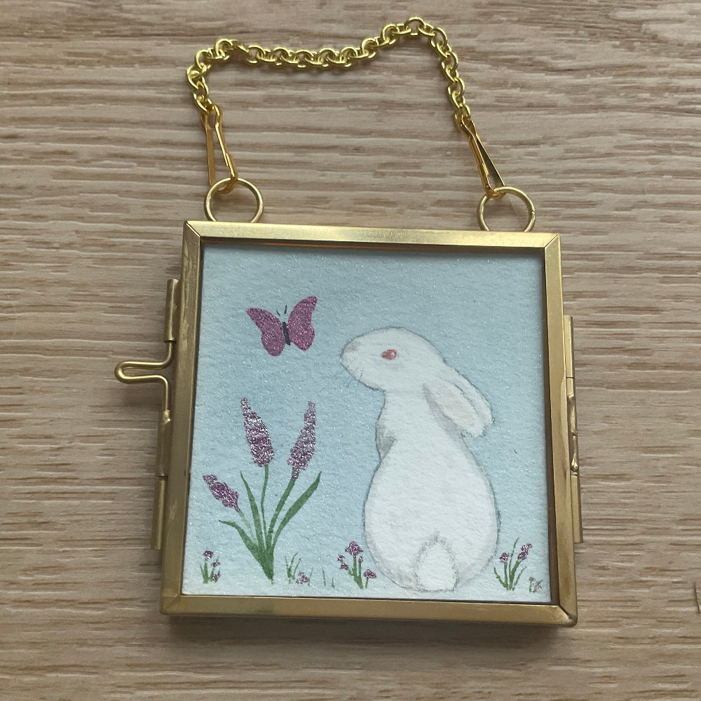 Original ‘Spring Bunny  ' Hanging Decoration- White Bunny Rabbit Mini Artwork