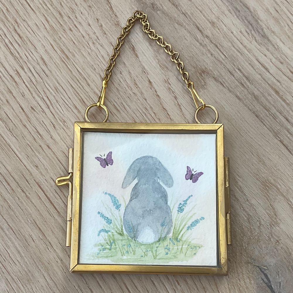 Original ‘Summers Days’ Hanging Decoration- Grey Lop Bunny Rabbit Mini Artwork