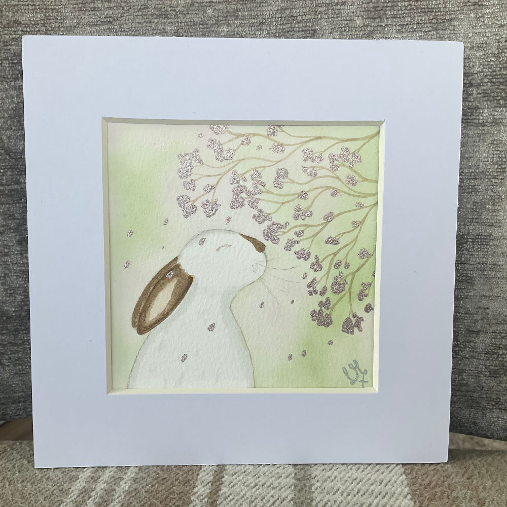 Pink ‘Binky Blessings’’ - Original Bunny Rabbit Watercolour Painting  4” x 4”