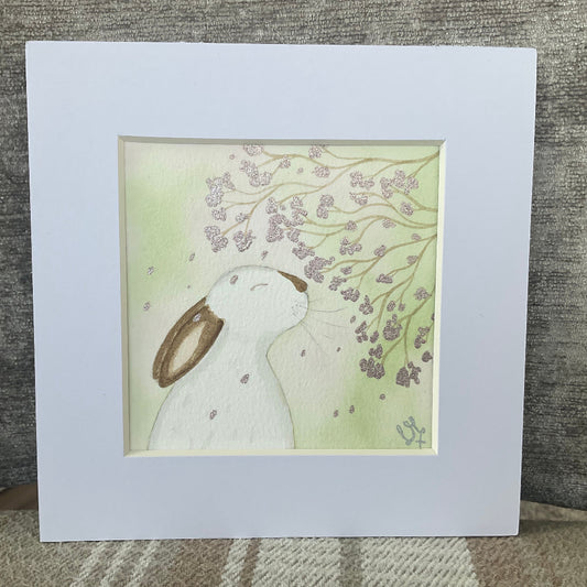 Pink ‘Binky Blessings’’ - Original Bunny Rabbit Watercolour Painting  4” x 4”