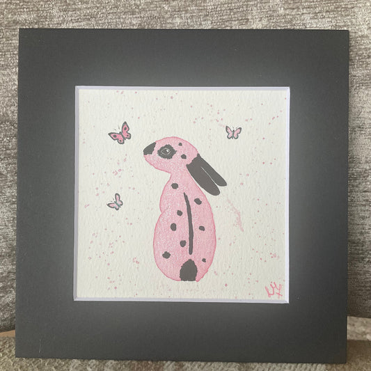 ‘Colourburst’ - Original English Spot Bunny Rabbit Watercolour Painting 4” x 4”