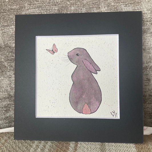 ‘Colourburst’ - Original Bunny Rabbit Watercolour Painting 4” x 4