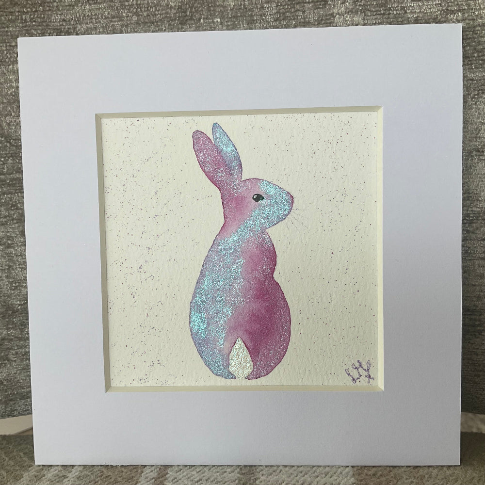 ‘Colourburst’ - Original Bunny Rabbit Watercolour Painting 4” x 4”
