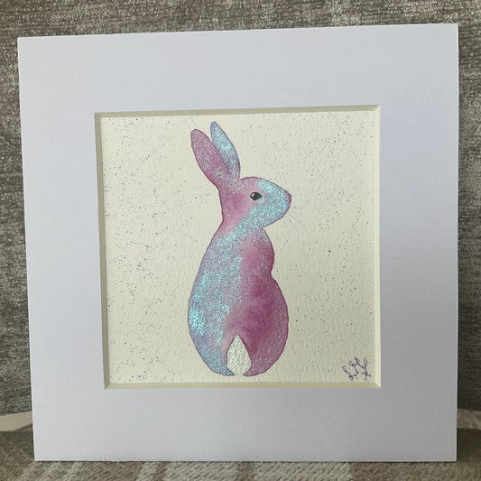 ‘Colourburst’ - Original Bunny Rabbit Watercolour Painting 4” x 4”