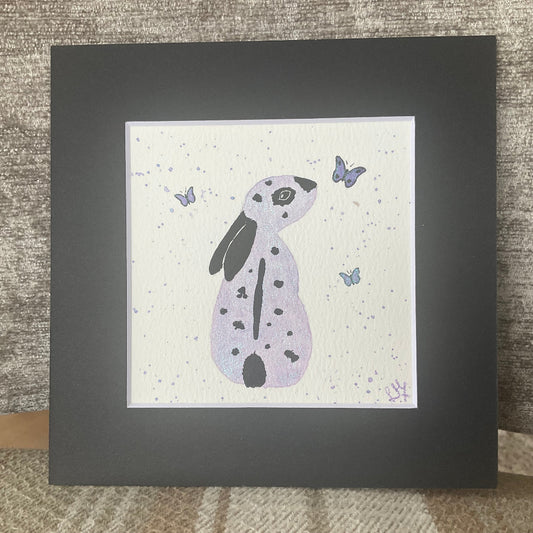 ‘Colourburst’ - Original English Spot Bunny Rabbit Watercolour Painting 4” x 4”