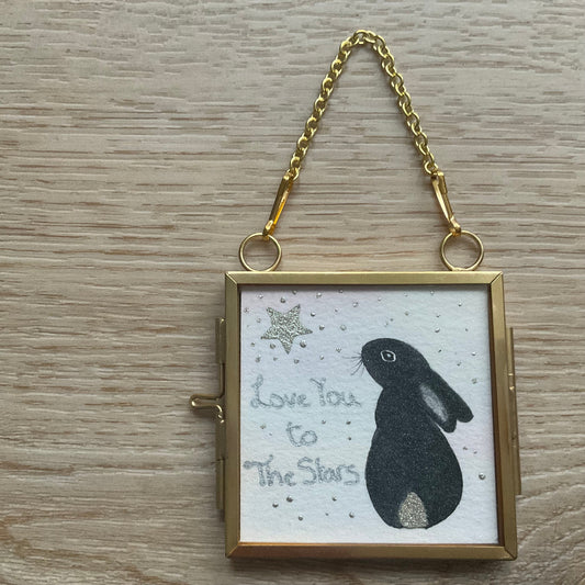 Original ‘Love You To The Stars’ Hanging Decoration- Black Bunny Rabbit Mini Artwork