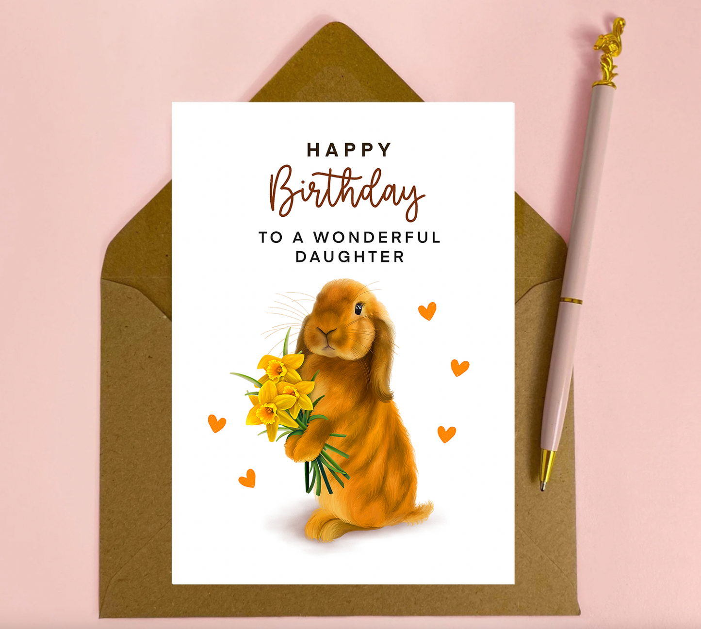 Happy Birthday To A Wonderful Daughter Lop Bunny Rabbit Greeting Card