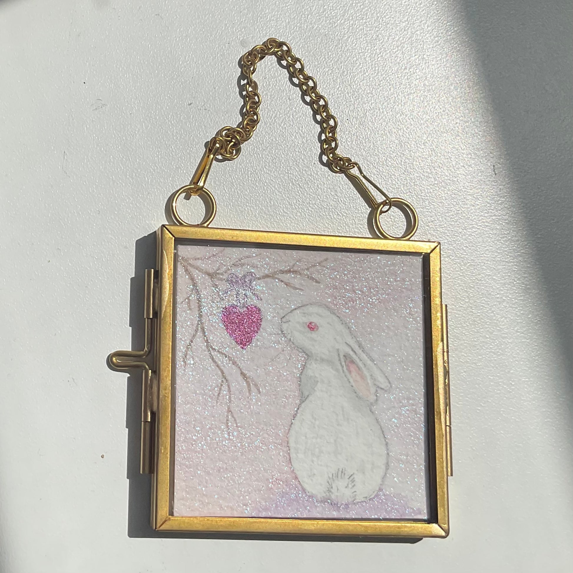Sparkly Original ‘I Give You My Heart’ Hanging Decoration- White Bunny Rabbit Mini Artwork