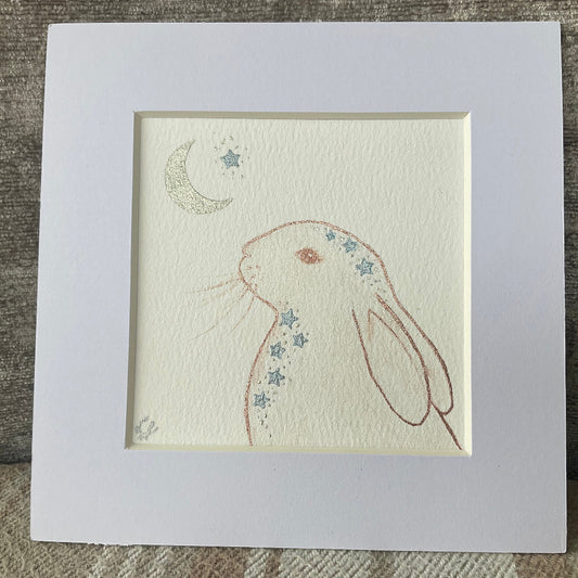 ‘Stardust Sprinkles’ - Original Bunny Rabbit Watercolour Painting  4” x 4”