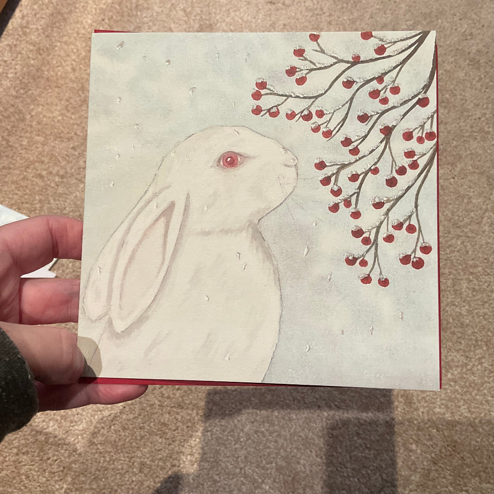 Winter wished white in rabbit Christmas cards