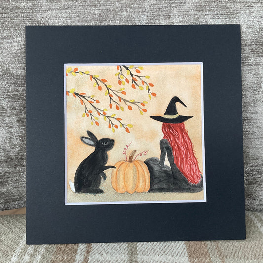 'Witchy Wonders’ - Original Bunny Rabbit Watercolour Painting 4” x 4”