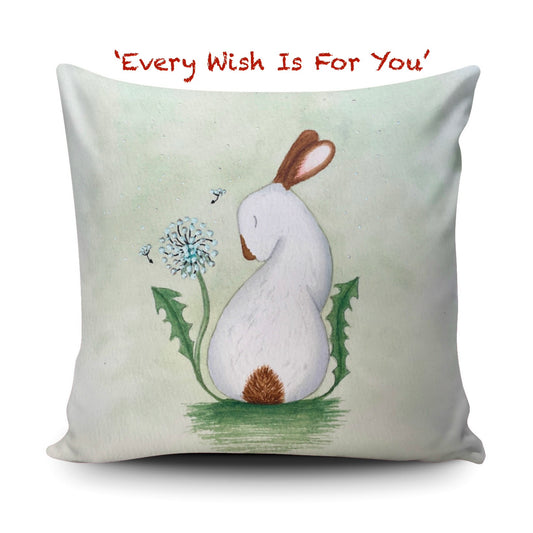 Double-sided 100% Panama cotton cushion cover featuring the whimsical And Every Wish is For You rabbit artwork against a soft background.